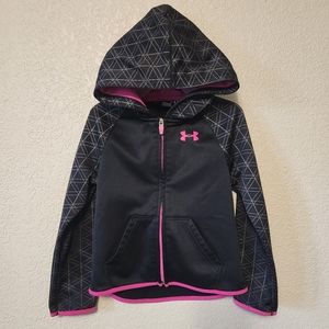 Under Armour Girls Full Zip Hoodie in Black/Pink, Size 5